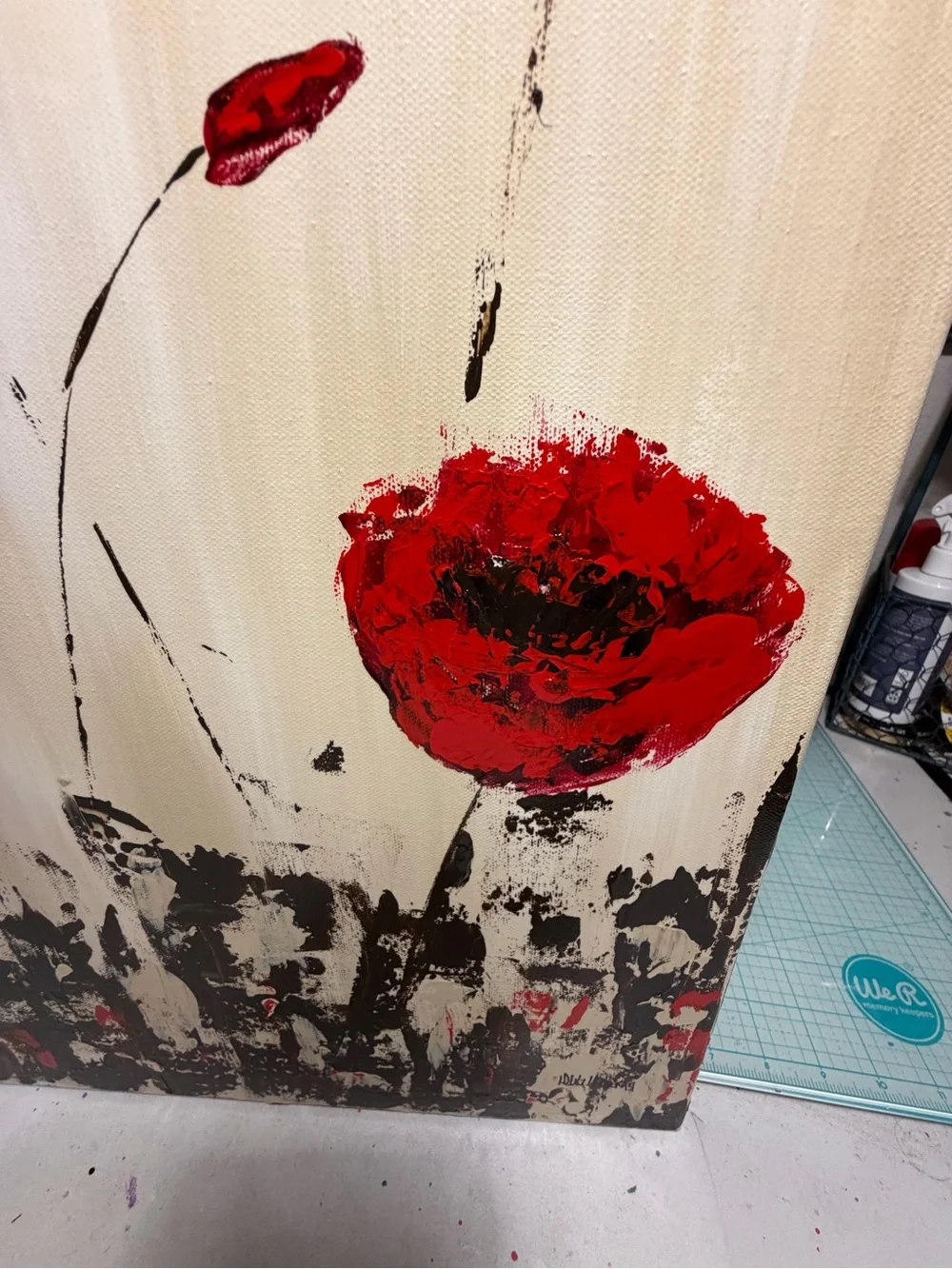 Original Artwork Acrylic on Canvas Bold red poppy Textured Painting 16x20